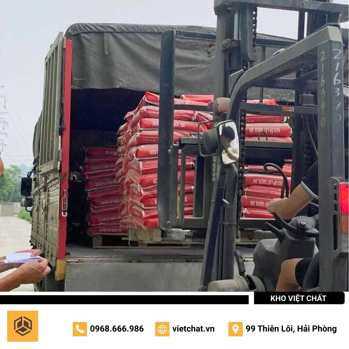 đơn hàng keo dán gạch Hoàn Mỹ HMG-01 mà Kho Việt Chất đã giao