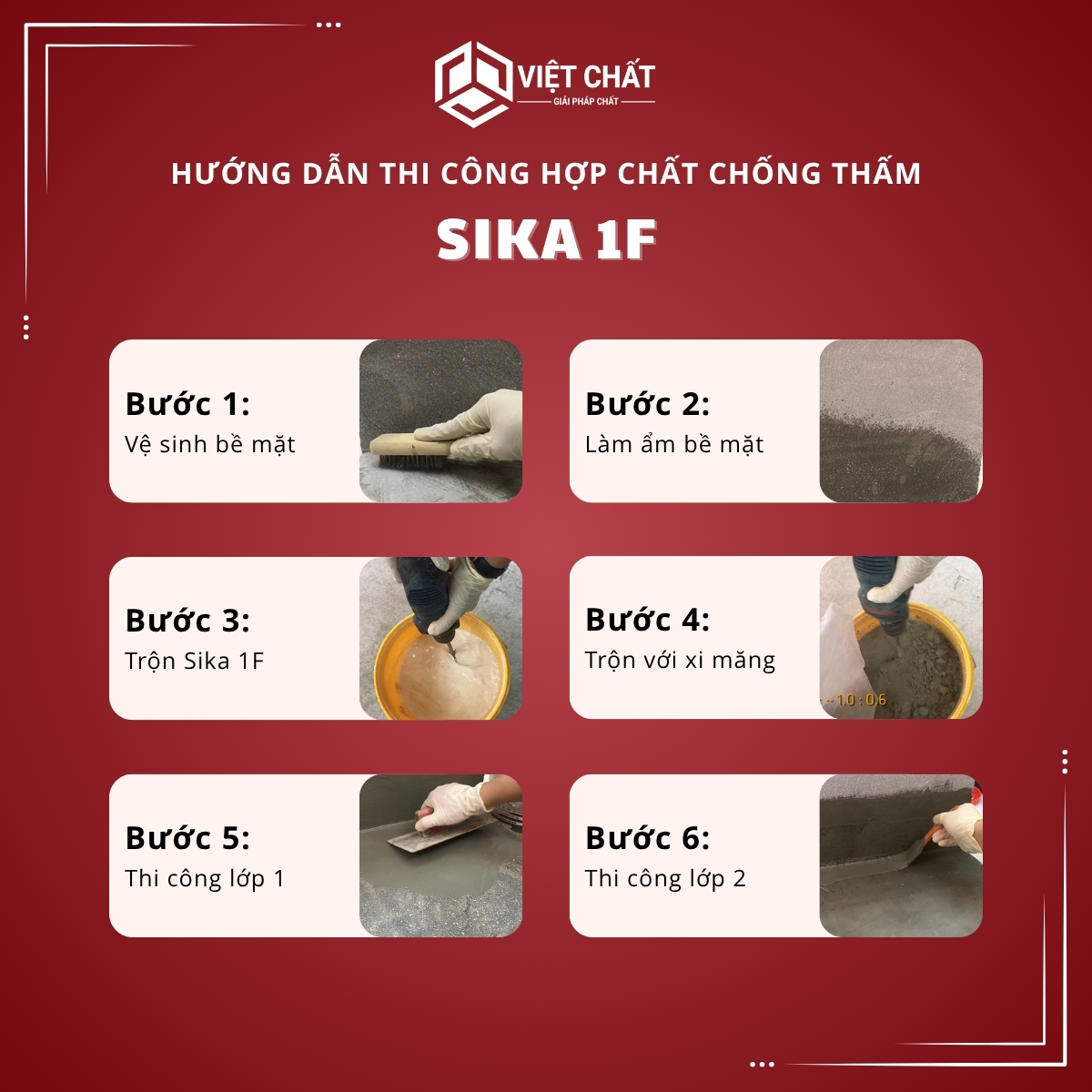 Hướng dẫn thi công hợp chất chống thấm bề mặt bê tông Sika 1F