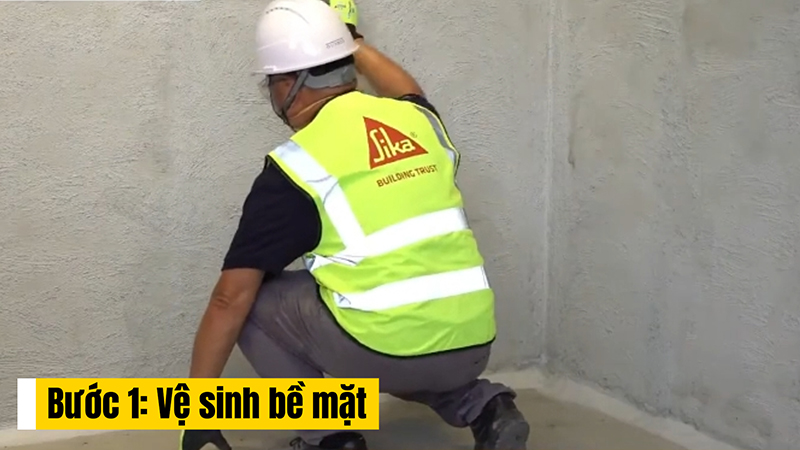 Hướng dẫn thi công màng chống thấm tường gốc Acrylic SikaCoat Plus: Bước 1: Chuẩn bị bề mặt