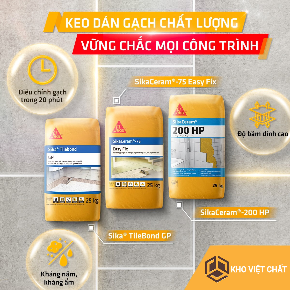 Bộ 3 sản phẩm Keo dán gạch Sika được ưu chuộng nhất